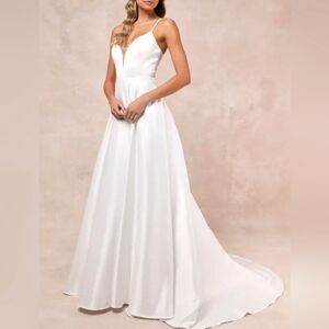 Lulus Beautiful White Cut-Out Maxi Gown w/ Pockets